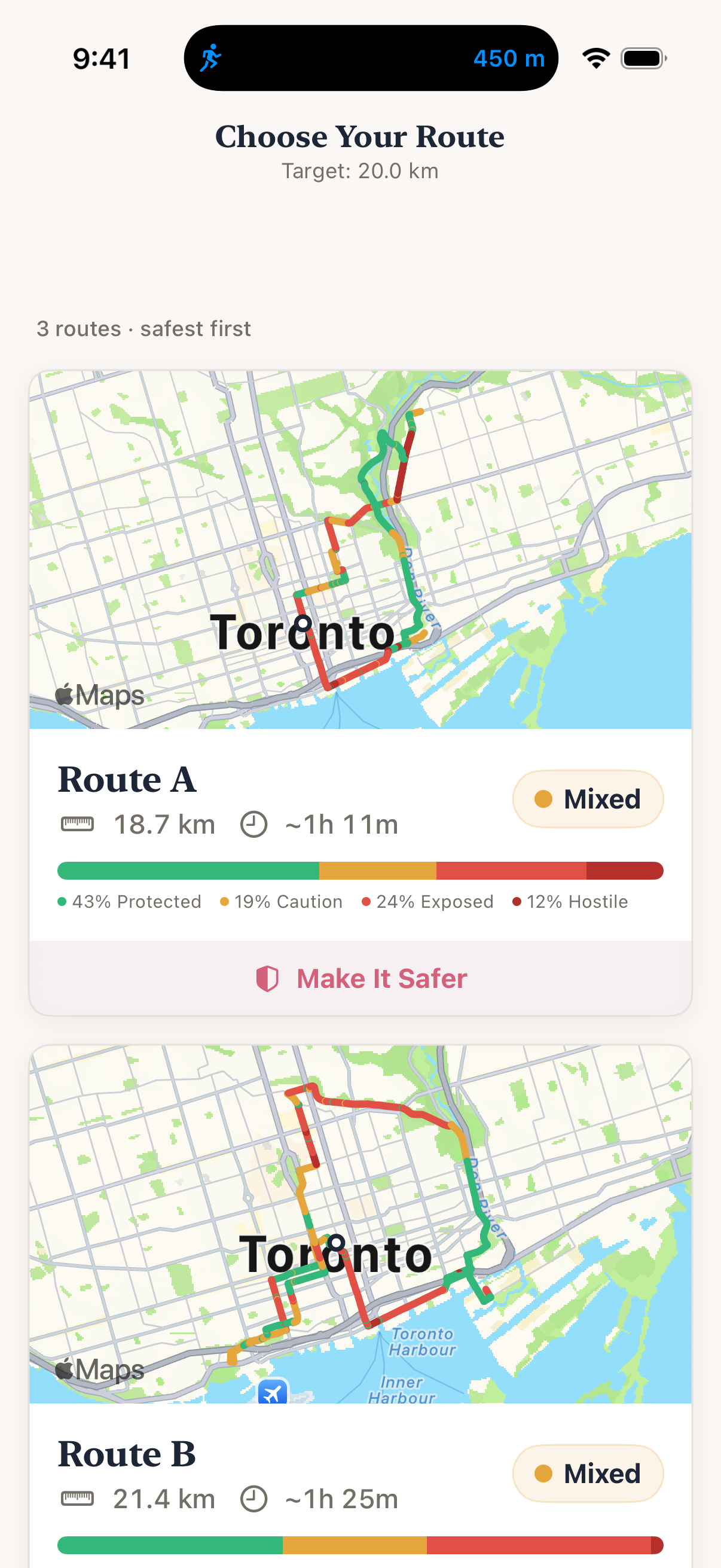 BikeRight route selection with safety scores