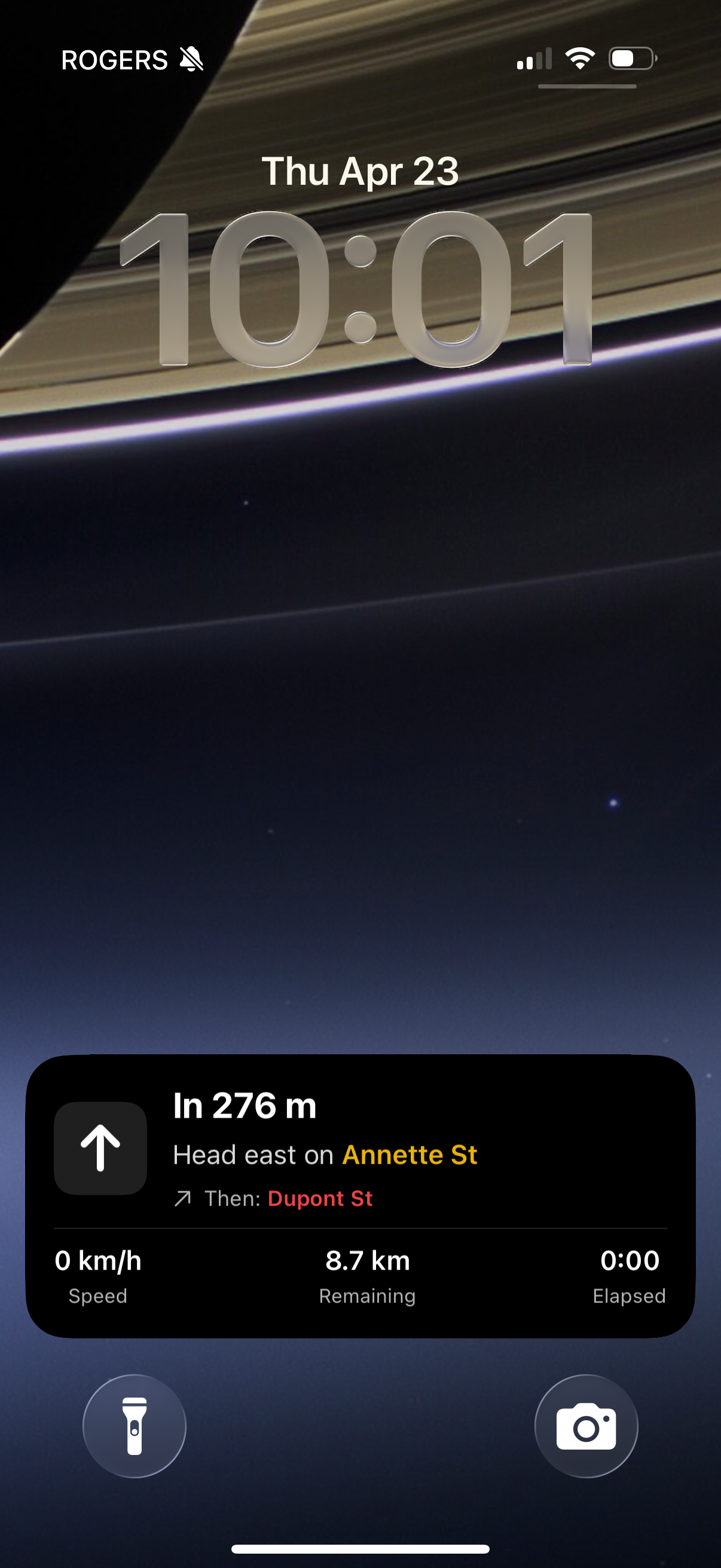 BikeRight Live Activity on iPhone Lock Screen and Dynamic Island showing next turn while riding