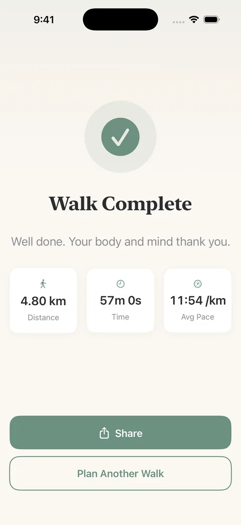 Go for a Walk results screen