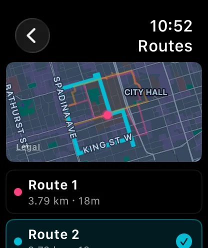 Random Run sur Apple Watch avec un itinéraire de course généré