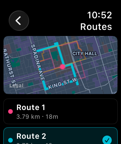 Random Run standalone app on Apple Watch showing a generated running route